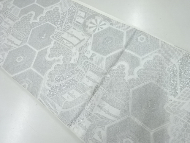 アンティーク　御所車模様織出し袋帯（材料）